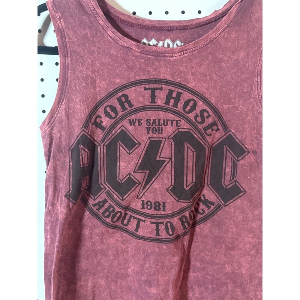 ACDC For Those About To Rock Graphic Tank Top Maroon Acid Wash Small 1981 Tour - Picture 2 of 4